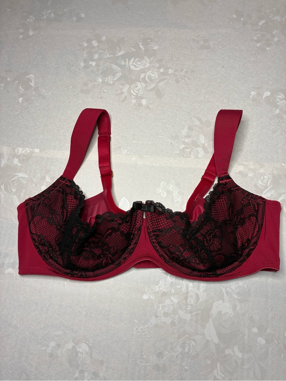 Cacique Light Burgandy Lace Overlay Underwire Balconette Bra 40DDD Lightly Lined